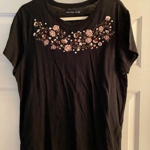 Black Embroidered Tee
